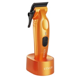 Cocco Hyper Veloce Pro Clipper, Digital Gap Ambassador Graphene Taper Blade Professional Hair Clippers, High-Torque BLDC Motor, All-Metal, Cordless, Charging Station Included, Orange