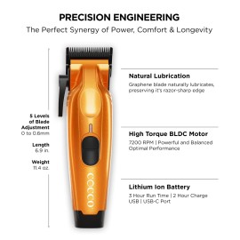 Cocco Hyper Veloce Pro Clipper, Digital Gap Ambassador Graphene Taper Blade Professional Hair Clippers, High-Torque BLDC Motor, All-Metal, Cordless, Charging Station Included, Orange Cocco Hyper Veloce Pro Clipper, Digital Gap Ambassador Graphene Taper Blade Professional Hair Clippers, High-Torque BLDC Motor, All-Metal, Cordless, Charging Station Included, Orange