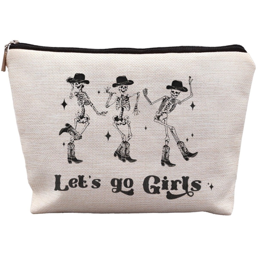 uinwk Western Makeup Bag, Skeleton Makeup Bag, Gothic Makeup Bag, Let\'s Go Girls Makeup Bag, Western Gifts For Cowgirls