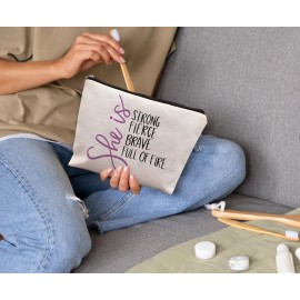 uinwk Inspirational Makeup Bag,Women Empowerment Gift,Woman Power Gifts,She Is Strong Fierce Brave Full Of Fire Cosmetic Bag,Gifts For Mom Grandma Friends Girls