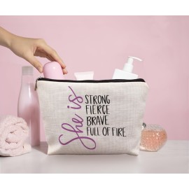 uinwk Inspirational Makeup Bag,Women Empowerment Gift,Woman Power Gifts,She Is Strong Fierce Brave Full Of Fire Cosmetic Bag,Gifts For Mom Grandma Friends Girls