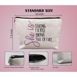 uinwk Inspirational Makeup Bag,Women Empowerment Gift,Woman Power Gifts,She Is Strong Fierce Brave Full Of Fire Cosmetic Bag,Gifts For Mom Grandma Friends Girls