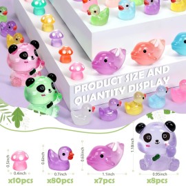 GOKUPOK Luminous Mini Resin Ducks Tiny Animals Glow in The Dark Duck Panda Dolphin Mushroom 4 Combination Sets for Garden Micro Landscape Aquarium Potted Dollhouse Decor 105PCS