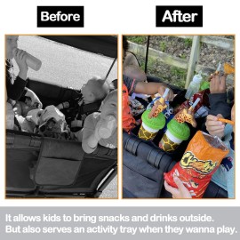 Stroller Snacks Tray for Wonderfold Wagon W Series Accessories Waterproof Kids Toy Placement Faux Leather Sides for Eating and 4 Kids Cup Holder (W4 Series)