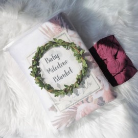 fundich Baby Milestone Blanket for Baby Girl, Newborn Monthly Milestone Blanket, Baby Growth Chart Blanket, Boho Nursery Decor for Girls, Photo Prop with Wreath&Headband 45x40