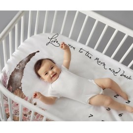 fundich Baby Milestone Blanket for Baby Girl, Newborn Monthly Milestone Blanket, Baby Growth Chart Blanket, Boho Nursery Decor for Girls, Photo Prop with Wreath&Headband 45x40