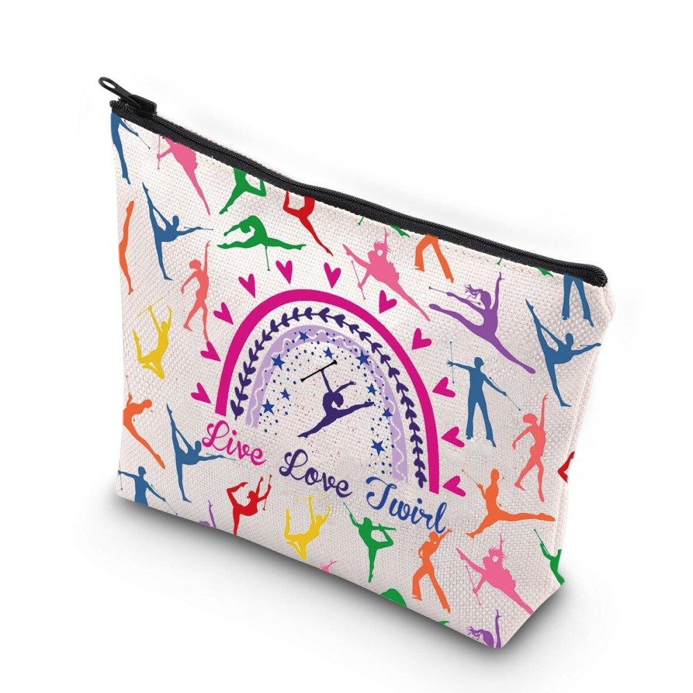 WSNANG Baton Twirler Cosmetic Bag Live Love Twirl Makeup Bag Twirler Mom Gift Baton Twirling Gift Gymnast Twirling Gift (Love Twirl bag)