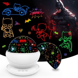 VANSHINIEER Batman Night Light Projector for Boy,Kids Night Lights with Batman and Dinosaur Theme,360 Degree Rotation,15 Mode Color Changing,Birthday Gift Toys