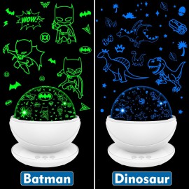 VANSHINIEER Batman Night Light Projector for Boy,Kids Night Lights with Batman and Dinosaur Theme,360 Degree Rotation,15 Mode Color Changing,Birthday Gift Toys