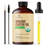 Botanic Hearth Castor Oil (Styling Oil, Glass Bottle 4 Fl Oz) | Usda Certified Organic | 100% Pure & Hexane Free | Cold Pressed | Promotes Growth For Eyelashes, Eyebrows & Hair | Includes Brush Set