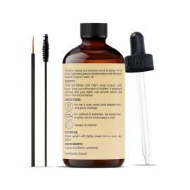 Botanic Hearth Castor Oil (Styling Oil, Glass Bottle 4 Fl Oz) | Usda Certified Organic | 100% Pure & Hexane Free | Cold Pressed | Promotes Growth For Eyelashes, Eyebrows & Hair | Includes Brush Set