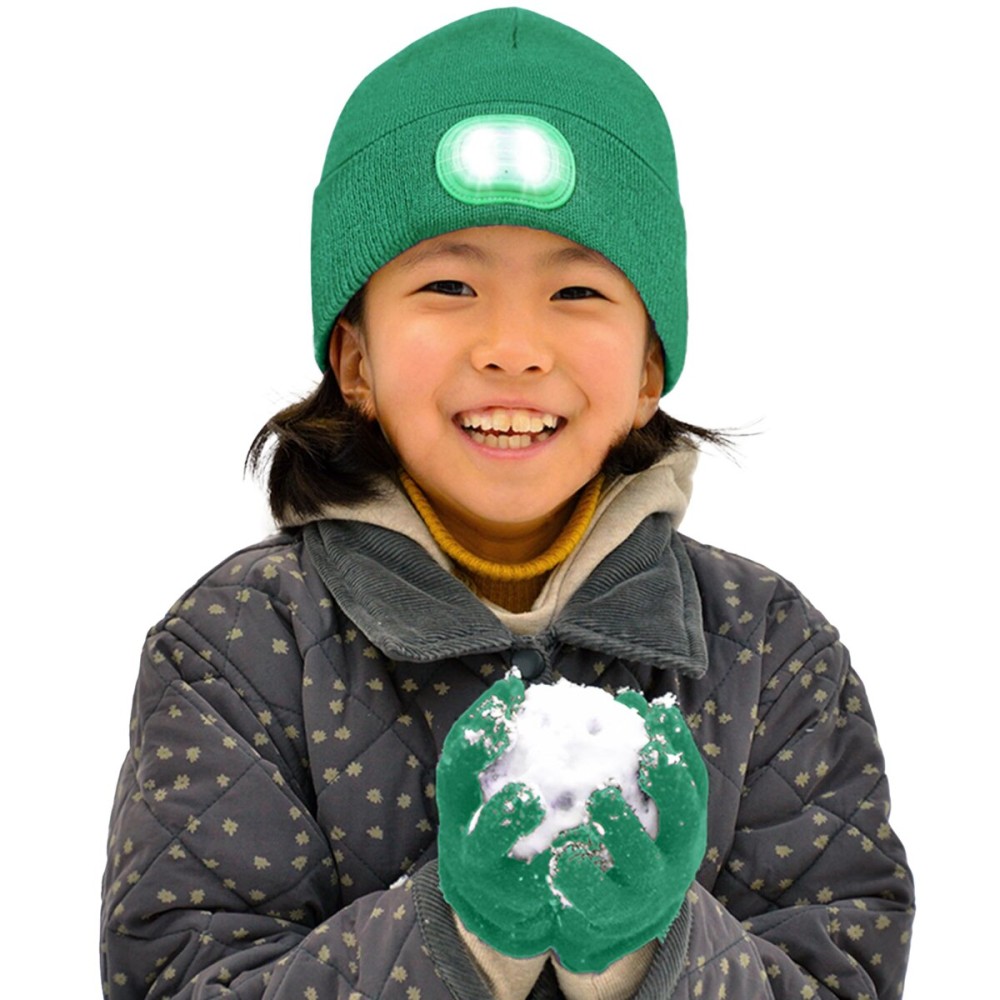 HEAD LIGHTZ Headlightz by Roq Innovation - Kids Beanie with Light and Glove Set - Unisex LED Beanie Hat with Light Built in, Rechargeable, Green