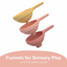 Inspire My Play 3 x Coral Silicone Collapsible Funnels for Kids - Sensory Play Funnel Toys for Kids - Pouring Toys for Toddlers - Food Safe Sensory Bin Tools and Accessories