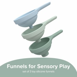 Inspire My Play 3 x Green Silicone Collapsible Funnels for Kids - Sensory Play Funnel Toys for Kids - Pouring Toys for Toddlers - Food Safe Sensory Bin Tools and Accessories
