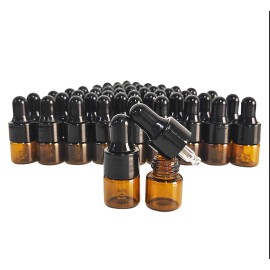 PYAWI 50Pcs Amber Glass Mini Dropper Bottle 1ml Amber Essential Oil Bottles Vials Travel Cosmetic Sample Container Liquid Perfume Eye Droppers Bottle (1ml)