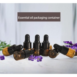 PYAWI 50Pcs Amber Glass Mini Dropper Bottle 1ml Amber Essential Oil Bottles Vials Travel Cosmetic Sample Container Liquid Perfume Eye Droppers Bottle (1ml)