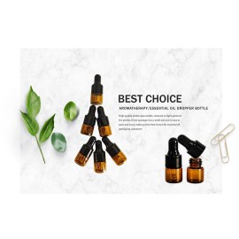 PYAWI 50Pcs Amber Glass Mini Dropper Bottle 1ml Amber Essential Oil Bottles Vials Travel Cosmetic Sample Container Liquid Perfume Eye Droppers Bottle (1ml)
