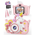 Kikapabi Unicorn Kids Camera Toys for Girls Boys Age 3-8, Christmas Birthday Gifts for Girls Age 3 4 5 6 7 8, Digital Camera with Silicon Cute Cover for Kids, Toddler Camera for Kids with 32G SD Card