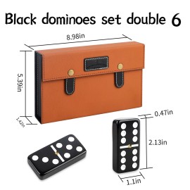 Bucher&Rossini Dominoes Set Double 6 - Claasic Black Domino\'s Game Set for Adults and Kids Idea Gift Present for Domino Players or Family Game Night (Black New)