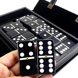 Bucher&Rossini Dominoes Set Double 6 - Claasic Black Domino\'s Game Set for Adults and Kids Idea Gift Present for Domino Players or Family Game Night (Black New)