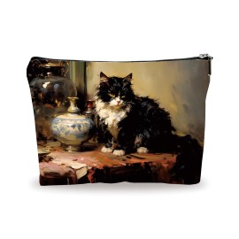 YKYENR Art Theme Makeup Bag - Sloppy Cats On The Desk - Drawing Printing Cosmetic Bag, Toiletry Bag Gift For Girls, Teen, Personal Care & Accessories - A09