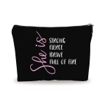 YKYENR Minimalism Makeup Bag - She Is Strong, Fierce, Brave, Full Of Fire - Energy Quotes Cosmetic Bag, Toiletry Bag Gift For Girls, Teen, Personal Care & Accessories(Dark) - A08