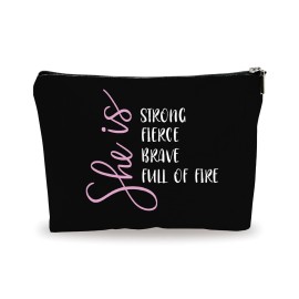 YKYENR Minimalism Makeup Bag - She Is Strong, Fierce, Brave, Full Of Fire - Energy Quotes Cosmetic Bag, Toiletry Bag Gift For Girls, Teen, Personal Care & Accessories(Dark) - A08