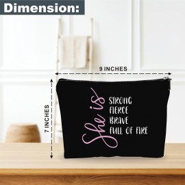 YKYENR Minimalism Makeup Bag - She Is Strong, Fierce, Brave, Full Of Fire - Energy Quotes Cosmetic Bag, Toiletry Bag Gift For Girls, Teen, Personal Care & Accessories(Dark) - A08
