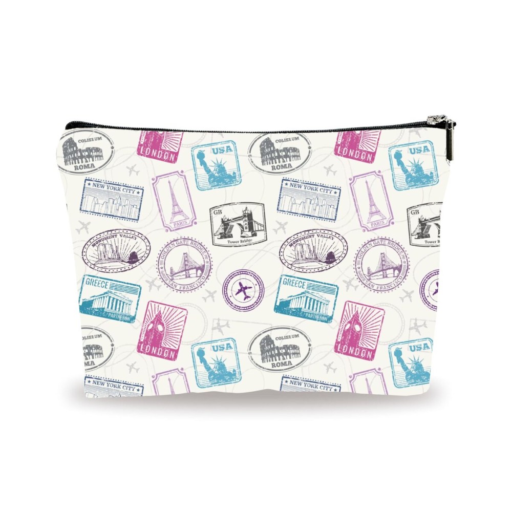 YKYENR Full Print Makeup Bag - Travel Stamps Theme - Waterproof Cosmetic Bag, Toiletry Bag, Gift For Girls, Besties, Personal Care & Accessories - A22 YKYENR Full Print Makeup Bag - Travel Stamps Theme - Waterproof Cosmetic Bag, Toiletry Bag, Gift For Girls, Besties, Personal Care & Accessories - A22