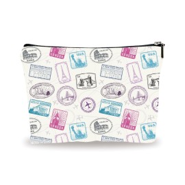 YKYENR Full Print Makeup Bag - Travel Stamps Theme - Waterproof Cosmetic Bag, Toiletry Bag, Gift For Girls, Besties, Personal Care & Accessories - A22