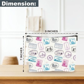 YKYENR Full Print Makeup Bag - Travel Stamps Theme - Waterproof Cosmetic Bag, Toiletry Bag, Gift For Girls, Besties, Personal Care & Accessories - A22 YKYENR Full Print Makeup Bag - Travel Stamps Theme - Waterproof Cosmetic Bag, Toiletry Bag, Gift For Girls, Besties, Personal Care & Accessories - A22