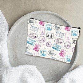 YKYENR Full Print Makeup Bag - Travel Stamps Theme - Waterproof Cosmetic Bag, Toiletry Bag, Gift For Girls, Besties, Personal Care & Accessories - A22 YKYENR Full Print Makeup Bag - Travel Stamps Theme - Waterproof Cosmetic Bag, Toiletry Bag, Gift For Girls, Besties, Personal Care & Accessories - A22