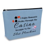 Funny Gambler Makeup Bag Casino Lover Slot Machine Cosmetic Bag Christmas Birthday Gift for Gambler Casino Lover Friends Her Grandma Retirement Gift Blue Gambling Zipper Pouch