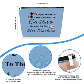 Funny Gambler Makeup Bag Casino Lover Slot Machine Cosmetic Bag Christmas Birthday Gift for Gambler Casino Lover Friends Her Grandma Retirement Gift Blue Gambling Zipper Pouch