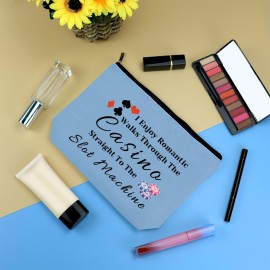 Funny Gambler Makeup Bag Casino Lover Slot Machine Cosmetic Bag Christmas Birthday Gift for Gambler Casino Lover Friends Her Grandma Retirement Gift Blue Gambling Zipper Pouch