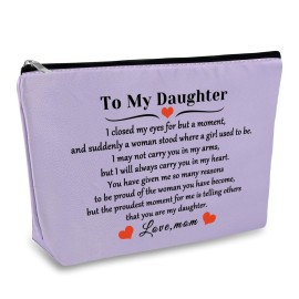 Gift for Daughter from Mom to My Daughter Makeup Bag Purple Cosmetic Bag Christmas Birthday Graduation Mother\'s Day Wedding Present Oxford Cloth Travel Zipper Toiletries Pouch Bridal Shower Gift