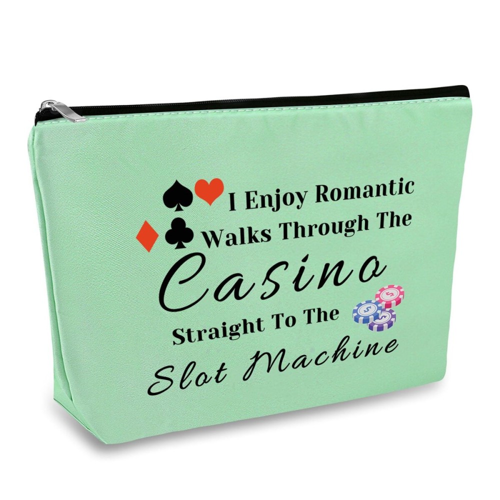 Funny Gambler Gift Gambling Makeup Bag Green Casino Gambling Zipper Pouch Casino Lovers Birthday Gift Slot Machine Cosmetic Bag Christmas Birthday Gift for Gambler Friends Grandma Retirement Gift