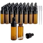PYAWI 50Pcs 5ml Sample Dropper Bottles,Amber Glass Dropper Bottles for Essential Oils Sample Cosmetic Perfume Traveling