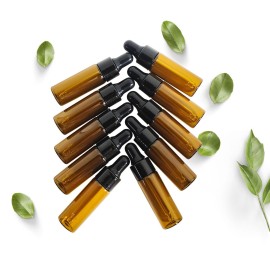 PYAWI 50Pcs 5ml Sample Dropper Bottles,Amber Glass Dropper Bottles for Essential Oils Sample Cosmetic Perfume Traveling