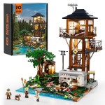 Funwhole Lookout Campground Lighting Building-Bricks Set - Retro Wild Lookout Tower Camping Car and Family Minifigures LED Light Building Set 1426 Pcs for Adults and Teen