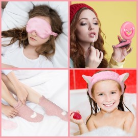 Riceshoot 8 Pcs Pink Birthday Gifts for Teen Birthday Gifts Including Eye Mask Socks Makeup Bag Bracelet Necklace Mirror Headband Cup for Girl