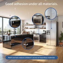Vkania Child Proof Cabinet Locks - Cabinet Locks Baby Proofing with 3M Adhesives for Refrigerator, Oven, Cupboards, Toilet Seat - Adjustable,Easy Installation,No Drilling (8 Pack)