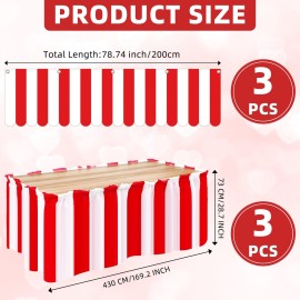 Preboun 6 Pcs Carnival Circus Decorations with 3 Carnival Tent 3 Red White Striped Table Skirt Circus Carnival Hanging Decorations Carnival Theme Party Decorations for Birthday Mardi Gras Christmas