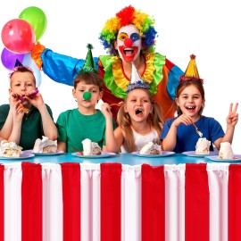 Preboun 6 Pcs Carnival Circus Decorations with 3 Carnival Tent 3 Red White Striped Table Skirt Circus Carnival Hanging Decorations Carnival Theme Party Decorations for Birthday Mardi Gras Christmas