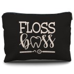 Nogrit Dentist Gift Black Makeup Bag,Dental Hygienist Gifts for Women,Dental Assistant Gifts,Floss Boss Small Cosmetic Makeup Bag for Purse