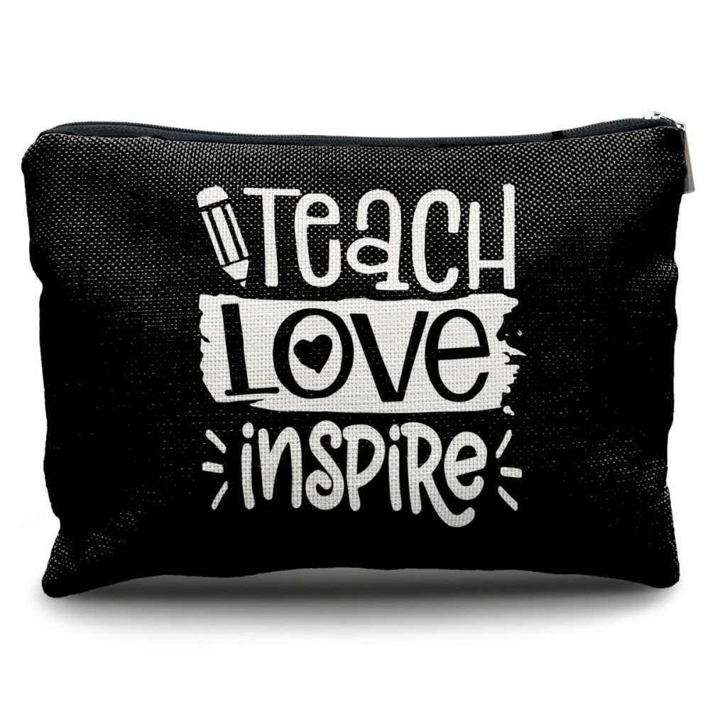 Nogrit Teacher Gifts - Black Makeup Bag, Teacher Appreciation Gifts, Inspire Small Cosmetic Bag for Purse