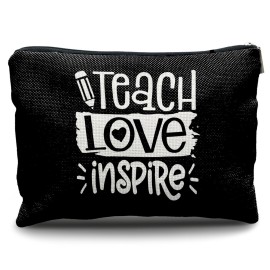 Nogrit Teacher Gifts - Black Makeup Bag, Teacher Appreciation Gifts, Inspire Small Cosmetic Bag for Purse