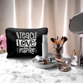Nogrit Teacher Gifts - Black Makeup Bag, Teacher Appreciation Gifts, Inspire Small Cosmetic Bag for Purse