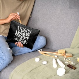Nogrit Teacher Gifts - Black Makeup Bag, Teacher Appreciation Gifts, Inspire Small Cosmetic Bag for Purse
