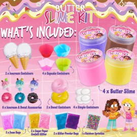 Butter Slime Kit for Girls - Fluffy & Scented Butter Slime with Ice Cream, Donut, Cupcake Accessories, Colorful & Vibrant Slime Making Set, Idea for Christmas & Holiday, Girls Ages 5-12+